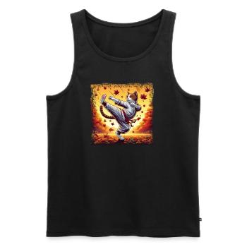 Karate Cat in Autumn Sunset Grunge - Men's Premium Organic Tank Top - black - Front - Michal (187cm)