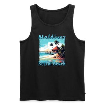 Maldivian Escape: Reethi Beach mit Grunge-Effekt - Männer Premium Bio Tank Top - Schwarz - Vorne - Michal (187cm)