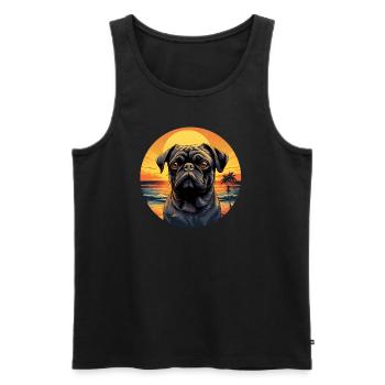 Carlin mignon sur la plage au coucher du soleil - Débardeur bio Premium Homme - noir - Devant - Michal (187cm)