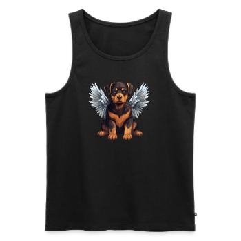 Rottweiler mignon au look d’ange de dessin animé avec des ailes - Débardeur bio Premium Homme - noir - Devant - Michal (187cm)
