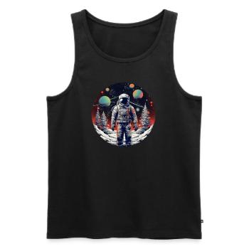 Astronaut in winter space with fir tree - Men's Premium Organic Tank Top - black - Front - Michal (187cm)