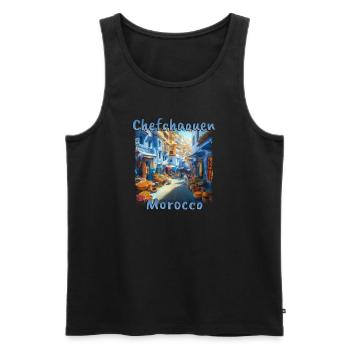 Chefchaouen, Maroc - Les ruelles colorées de la vieille ville - Débardeur bio Premium Homme - noir - Devant - AI Model Male 178 light (178cm)