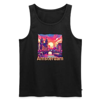 Amsterdam Sonnenuntergang Kanal Violette Grunge - Männer Premium Bio Tank Top - Schwarz - Vorne - AI Model Male 178 light (178cm)