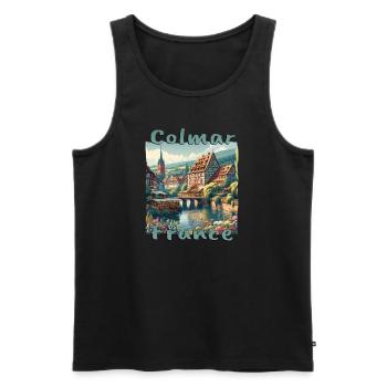 Colmar Altstadt Fachwerkhaus Grunge Look - Männer Premium Bio Tank Top - Schwarz - Vorne - AI Model Male 178 light (178cm)