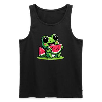 Grenouille kawaii à la pastèque - Débardeur bio Premium Homme - noir - Devant - AI Model Male 178 light (178cm)