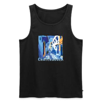 Chefchaouen, Maroc, Vieille ville bleue - Débardeur bio Premium Homme - noir - Devant - AI Model Male 178 light (178cm)
