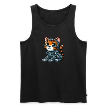 Bengal Cat Cyborg Cartoon Design - Men's Premium Organic Tank Top - black - Front - AI Model Male 178 light (178cm)