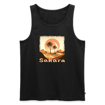 Marokko Sahara Wüste & Palme Sonnenuntergang - Männer Premium Bio Tank Top - Schwarz - Vorne - AI Model Male 178 light (178cm)