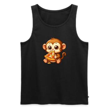 Schimpanse genießt Pizza Pizzaliebhaber - Männer Premium Bio Tank Top - Schwarz - Vorne - AI Model Male 178 light (178cm)