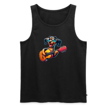 Dackel Gitarrist Gitarre Musik Hund - Männer Premium Bio Tank Top - Schwarz - Vorne - Michal (187cm)