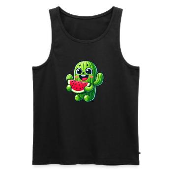 Cute Cactus Comic with Watermelon Fruity - Men's Premium Organic Tank Top - black - Front - Michal (187cm)