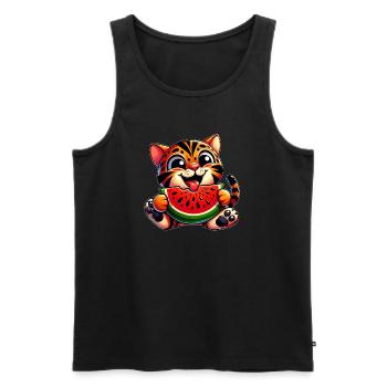 Bengal Cat Tiger with Watermelon Fruity - Men's Premium Organic Tank Top - black - Front - AI Model Male 178 light (178cm)