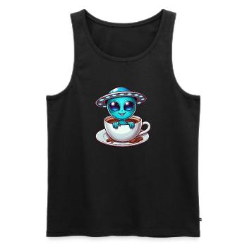 Alien with Coffee UFO Coffee Lover - Men's Premium Organic Tank Top - black - Front - Michal (187cm)