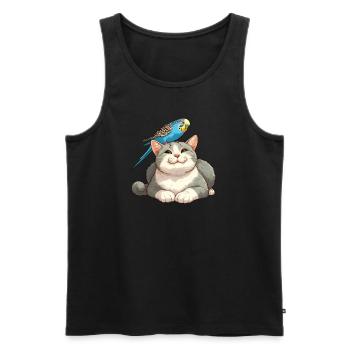 Mignon chat perruche amis - Débardeur bio Premium Homme - noir - Devant - Michal (187cm)