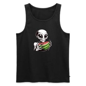 Lustiger außerirdischer UFO Wassermelone Melone - Männer Premium Bio Tank Top - Schwarz - Vorne - Michal (187cm)