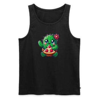 Drôle de cactus aime la pizza Bande dessinée mignonne - Débardeur bio Premium Homme - noir - Devant - Michal (187cm)