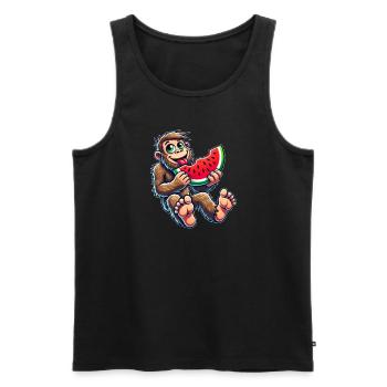 Süßer Bigfoot mit Wassermelone Fruchtig Cartoon So - Männer Premium Bio Tank Top - Schwarz - Vorne - Michal (187cm)