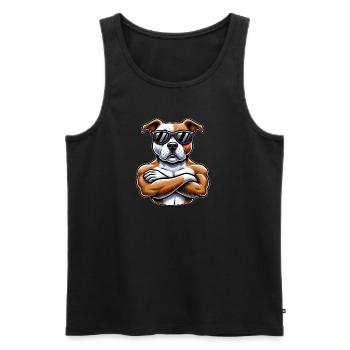 Cooler Hund Pitbull Sonnenbrille Cartoon Stil - Männer Premium Bio Tank Top - Schwarz - Vorne - AI Model Male 178 light (178cm)