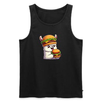 Llama Alpaca Cheeseburger Fast Food Whimsical Hat - Men's Premium Organic Tank Top - black - Front - Michal (187cm)