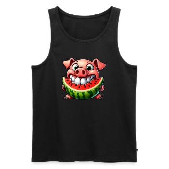 Whimsical Pig with Watermelon Joy and - Men's Premium Organic Tank Top - black - Front - Michal (187cm)