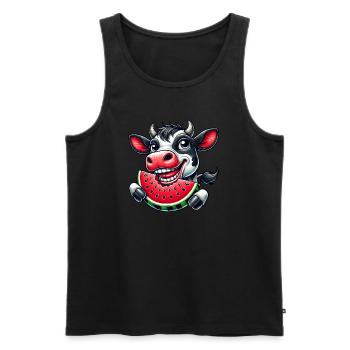 Vache Bull Bull avec pastèque Summery - Débardeur bio Premium Homme - noir - Devant - Michal (187cm)