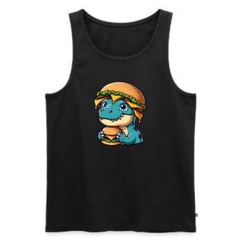 Satisfied Dino T-Rex with Hamburger Cheeseburger - Men's Premium Organic Tank Top - black - Front - AI Model Male 178 light (178cm)