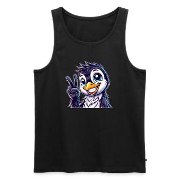 Cute Penguin Shows Teeth Joy Cartoon Peace - Men's Premium Organic Tank Top - black - Front - Michal (187cm)