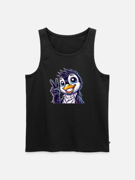 Sød pingvin viser tænder glæde tegneserie fred - Herre Premium økologisk tanktop - sort