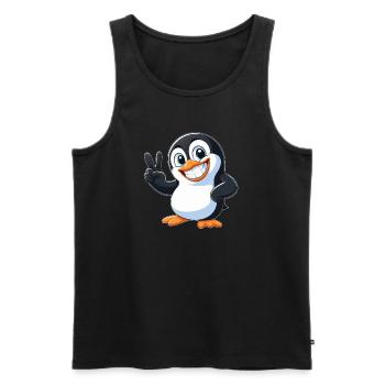 Dessin animé pingouin mignon avec des dents Joie Paix - Débardeur bio Premium Homme - noir - Devant - AI Model Male 178 light (178cm)