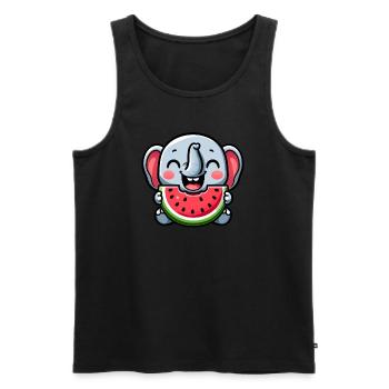 Cute elephant with watermelon summer joy - Men's Premium Organic Tank Top - black - Front - AI Model Male 178 light (178cm)