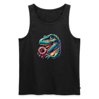 Süßer Dino T-Rex Donut Regenbogen Süßigkeit bunt - Männer Premium Bio Tank Top - Schwarz - Vorne - AI Model Male 178 light (178cm)