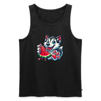 Cooler Husky Hund im Sommer mit Wassermelone Comic - Männer Premium Bio Tank Top - Schwarz - Vorne - Michal (187cm)