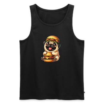 Whimsical Pug with Hat Cheeseburger Fast Food - Men's Premium Organic Tank Top - black - Front - Michal (187cm)