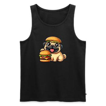 Whimsical Pug with Hat Cheeseburger Fast Food Dog - Men's Premium Organic Tank Top - black - Front - Michal (187cm)