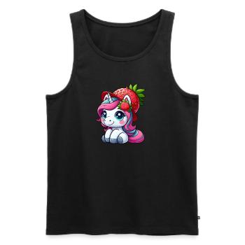 Süßes Einhorn mit Erdbeere Fruchtig Sommer Skurril - Männer Premium Bio Tank Top - Schwarz - Vorne - Michal (187cm)