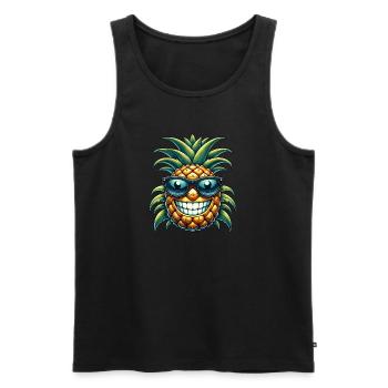 Ananas frais Fruits tropicaux Soleil d’été - Débardeur bio Premium Homme - noir - Devant - AI Model Male 178 light (178cm)