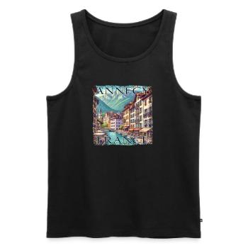 Annecy Vieille ville Eau Canaux Montagnes Randonnée Grunge - Débardeur bio Premium Homme - noir - Devant - Michal (187cm)