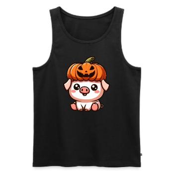 Dessin animé mignon cochon d’Halloween avec citrouille - Débardeur bio Premium Homme - noir - Devant - AI Model Male 178 light (178cm)