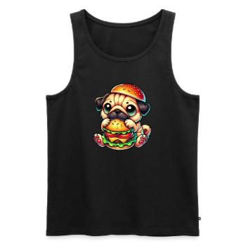 Süßer Hund Mops Hamburger Cheeseburger Fast Food - Männer Premium Bio Tank Top - Schwarz - Vorne - Michal (187cm)