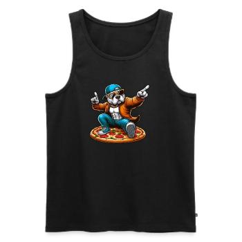 Cooler Hund Pitbull tanzt und liebt Pizza - Männer Premium Bio Tank Top - Schwarz - Vorne - Michal (187cm)