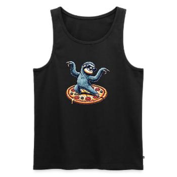 Cool paresseux danse aime pizza Animal paresseux - Débardeur bio Premium Homme - noir - Devant - AI Model Male 178 light (178cm)