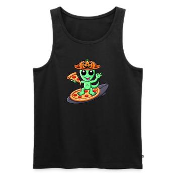 Halloween Alien Surfer Pizza Dessin animé - Débardeur bio Premium Homme - noir - Devant - AI Model Male 178 light (178cm)