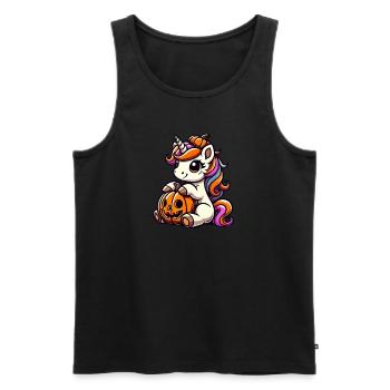 Cute Unicorn Halloween Pumpkin Cartoon - Men's Premium Organic Tank Top - black - Front - Michal (187cm)