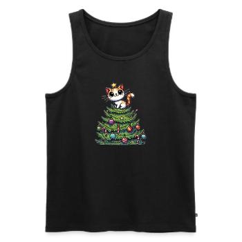 Lustige Katze Weihnachtsbaum Skurril - Männer Premium Bio Tank Top - Schwarz - Vorne - AI Model Male 178 light (178cm)