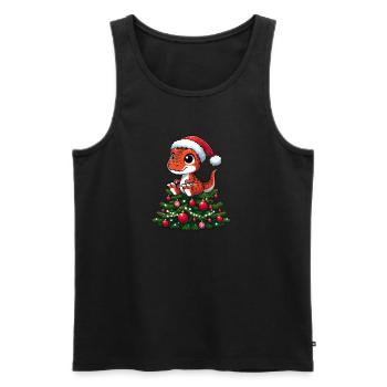 Dino avec arbre de Noël dessin animé fantaisiste T-Rex - Débardeur bio Premium Homme - noir - Devant - Michal (187cm)
