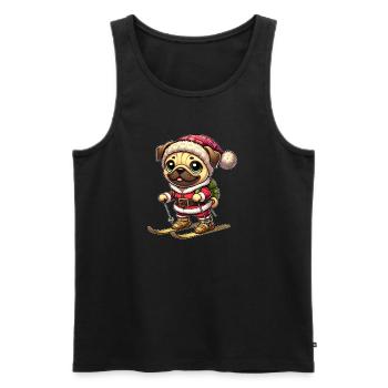 Pug on skis winter fun Christmas - Men's Premium Organic Tank Top - black - Front - Michal (187cm)