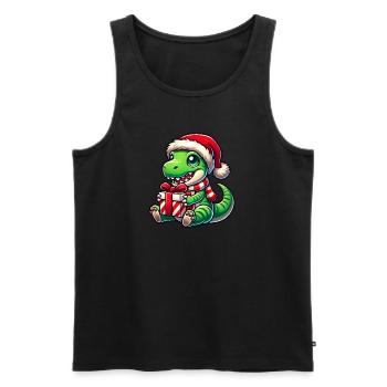 Fête de Noël du Père Noël Dino T-Rex - Débardeur bio Premium Homme - noir - Devant - AI Model Male 178 light (178cm)