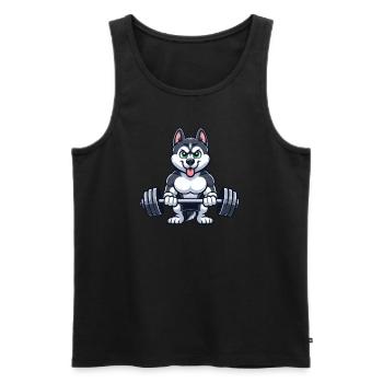 Husky Fitness Entraînement Musculateur Dessin animé Gym - Débardeur bio Premium Homme - noir - Devant - Michal (187cm)