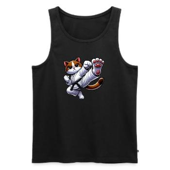 Chat de dessin animé combattant d’arts martiaux - Débardeur bio Premium Homme - noir - Devant - AI Model Male 178 light (178cm)