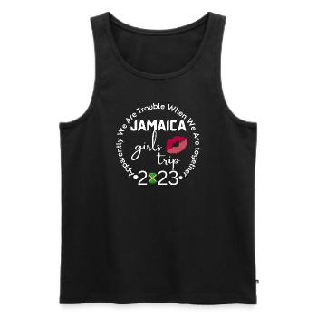 Jamaica Girls Trip 2023 group matching, white text - Men's Premium Organic Tank Top - black - Front - AI Model Male 178 light (178cm)